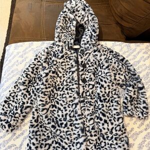 pumpkin patch Black and White Faux Fur Leopard Hooded Coat